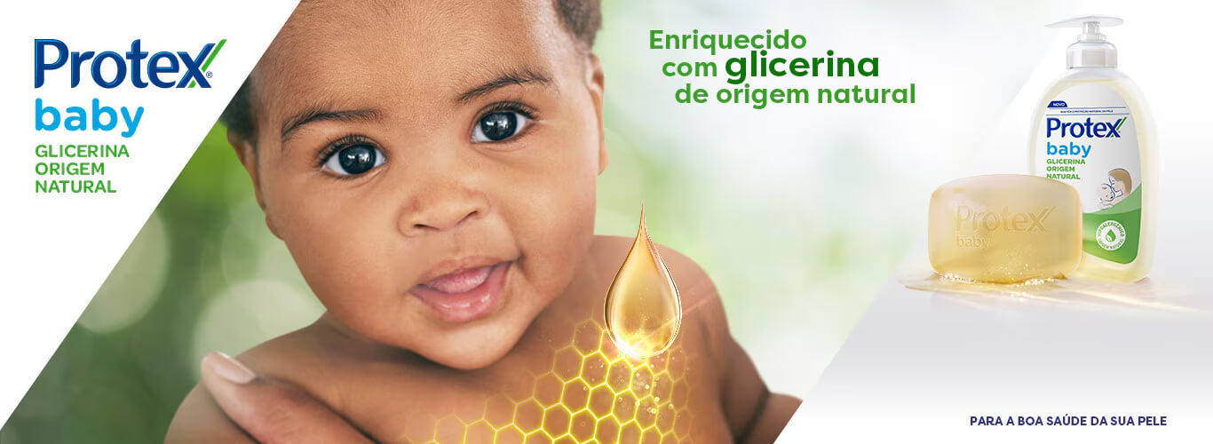 banner de Protex Baby glicerina origem natural com bebê protegido
